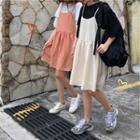 Short-sleeve Layer Plain T-shirt + Spaghetti Strap Plain Dress