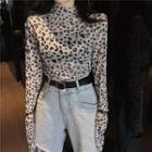 Mock Neck Leopard Long-sleeve Top As The Picture Shows - One Size
