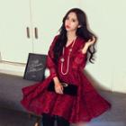 Balloon-sleeve A-line Lace Dress
