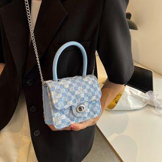 Tweed Flap Top Handle Crossbody Bag