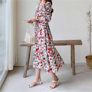Tie-neck Frill-trim Floral Maxi Dress