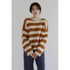 Drop-shoulder Stripe Sweater Brown - One Size