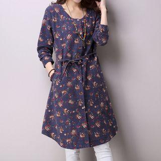 Floral Print Long Buttoned Coat