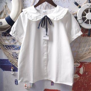 Short-sleeve Tie Neck Shirt White - One Size
