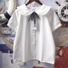 Short-sleeve Tie Neck Shirt White - One Size