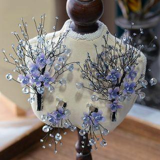 Set Of 2: Wedding Rhinestone Floral Headpiece Set Of 2 - Blue - One Size
