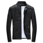 Faux Leather Stand Collar Zip Jacket