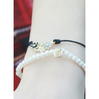 Set: Faux-pearl Bracelet + Flower Pendant Bracelet