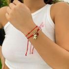 Set Of 2: Bear Alloy Pendant Red String Bracelet + Red String Bracelet Red - One Size