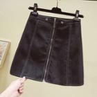 Zip-front Mini A-line Denim Skirt