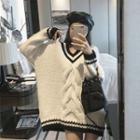 V-neck Cable-knit Sweater Sweater - Milky White - One Size