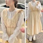 Long-sleeve Plain Blouse / Shirred Sleeveless Dress