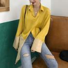 Two-tone Asymmetric Hem Shirt Yellow - One Size