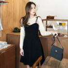 Inset Round-neck Knit Top Pinafore Dress Black - One Size