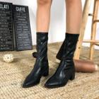 Pointy-toe Block-heel Short Boots