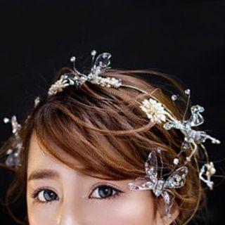 Set: Butterfly Headpiece + Hair Clip Headpiece & Hair Clip - Silver - One Size