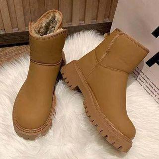 Platform Block Heel Fluffy-lined Short Boots