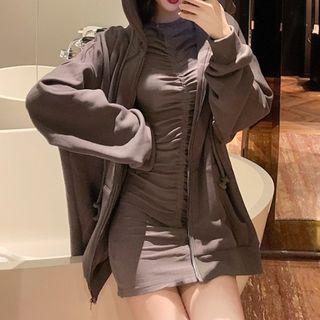 Set: Hooded Loose-fit Jacket + Ruched-front Dress