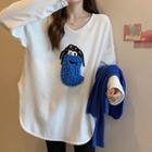 Long Sleeve Cartoon Applique T-shirt