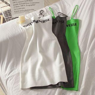 Spaghetti-strap Lettering Knit Mini Sheath Dress