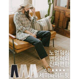 Drawstring-waist Cuff-hem Wide-leg Pants