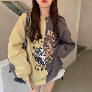 Graphic Print Two-tone Sweatshirt