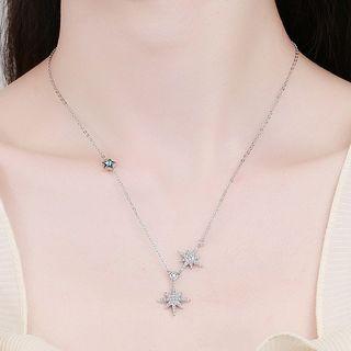 Star Rhinestone Pendant Sterling Silver Necklace 925 Silver - Silver - One Size