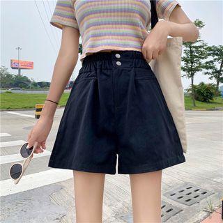 High-waist Button Wide-leg Shorts