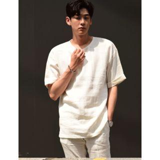 Round-neck Boxy-fit Linen T-shirt