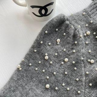Mock-neck Faux-fur Trim Knit Top