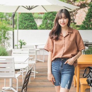 Notched-collar Linen Shirt