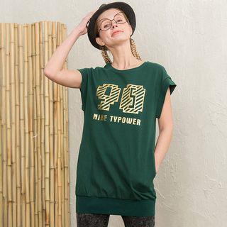 Cap-sleeve Lettering Long Top
