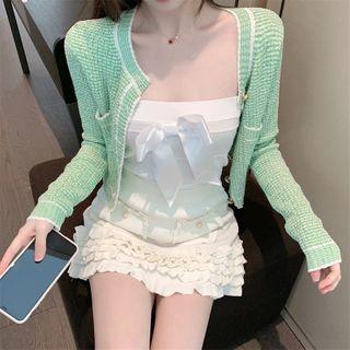 Cardigan / Tube Top / Mini A-line Skirt