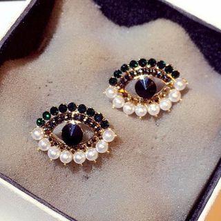 Rhinestone Faux Pearl Stud Earring 1 Pair - Black - One Size