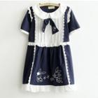 Lace Trim Short-sleeve A-line Dress As Shown In Figure - One Size