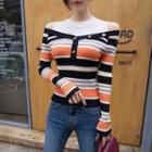 Striped Knit Top Stripe - Black & Orange & White - One Size