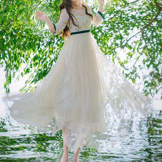 Contrast-trim Lace Maxi Sundress