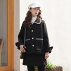 Set: Button Jacket + Mini A-line Skirt Set - Black - One Size