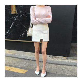 Dual-pocket Cutout-hem Mini Skirt