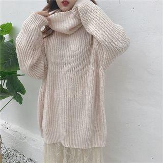 Plain Mock-neck Midi Long-sleeve Sweater