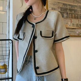 Short-sleeve Striped Button Blouse