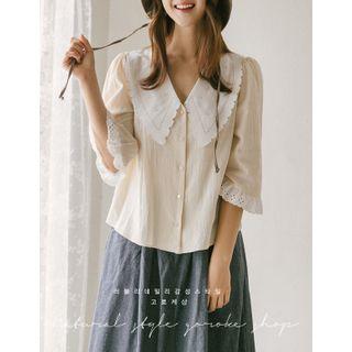 Eyelet-lace Trim Blouse One Size