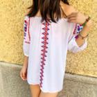 3./4-sleeve Embroidered Tunic Top