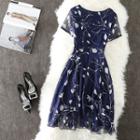Short-sleeve Floral Print High-low A-line Dress