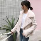 Wide-collar Faux-shearling Jacket Light Pink - One Size