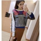 Set: Patterned Sweater + Front Slit Midi Skirt