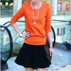 Set: Long-sleeve Plain Top + Skirt