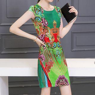Print Cap Sleeve Sheath Dress