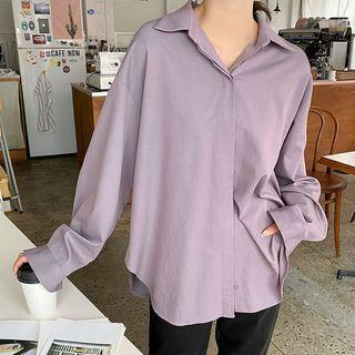 Plus Size Open-placket Round-hem Shirt