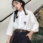 Elbow-sleeve Dog Embroidered Shirt